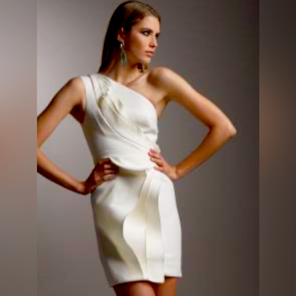 J. Mendel Cream One-Shoulder Dress